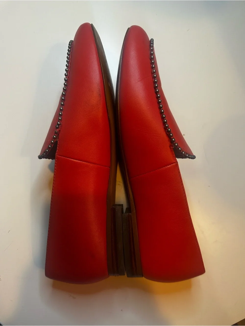 Coach tangerine Leather Stud-Trim Slip-On Loafers